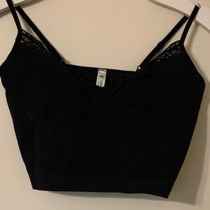 Love Tree Black Lace Trim Crop Top